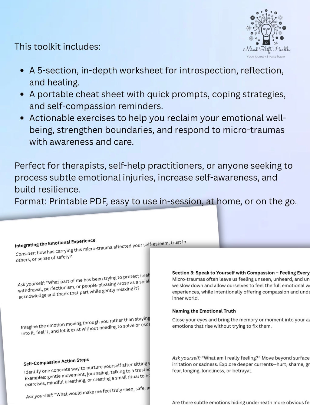 Micro-Trauma Worksheet & Healing Toolkit Self-Reflection, Emotional Processing, Coping Strategies Cheat Sheet for Therapists Personal