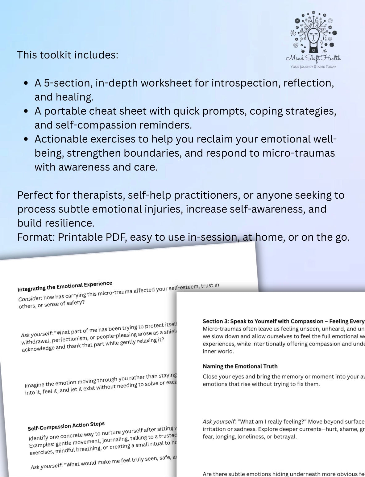 Micro-Trauma Worksheet & Healing Toolkit Self-Reflection, Emotional Processing, Coping Strategies Cheat Sheet for Therapists Personal