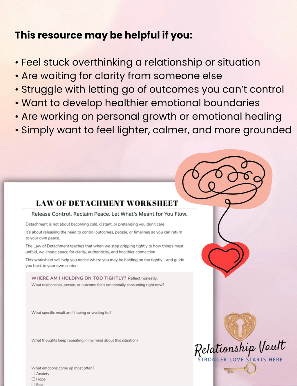 Law of Detachment Relationship Worksheet Let Go of Control & Outcomes Stop Overthinking Self Reflection & Emotional Healing Printable