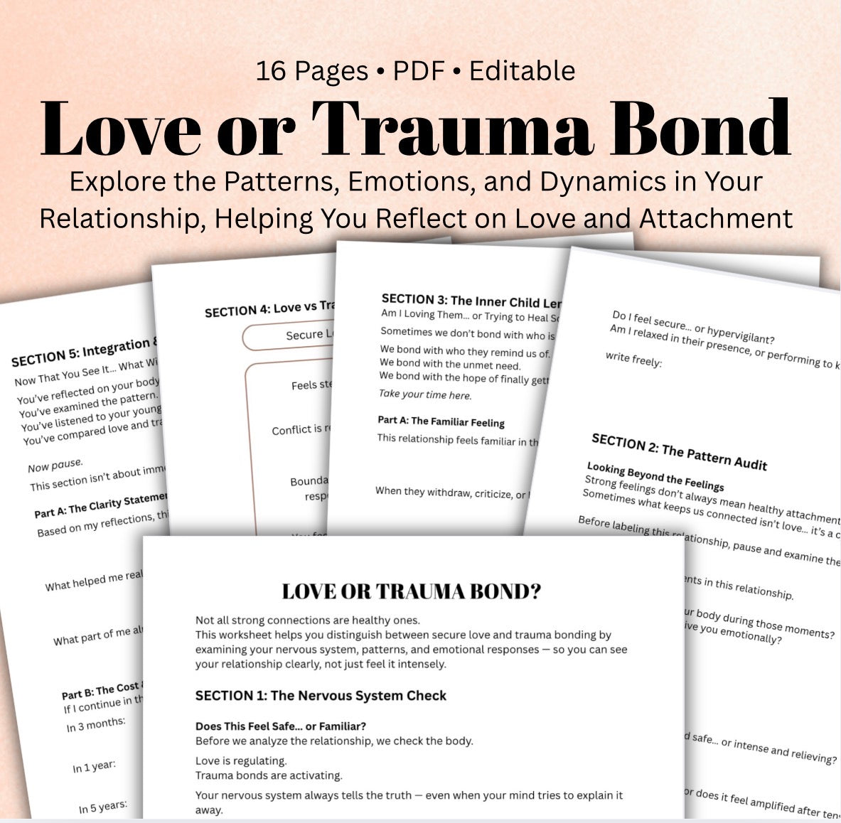 Love vs Trauma Bond Worksheet Attachment Style, Relationship Patterns & Self-Reflection Printable