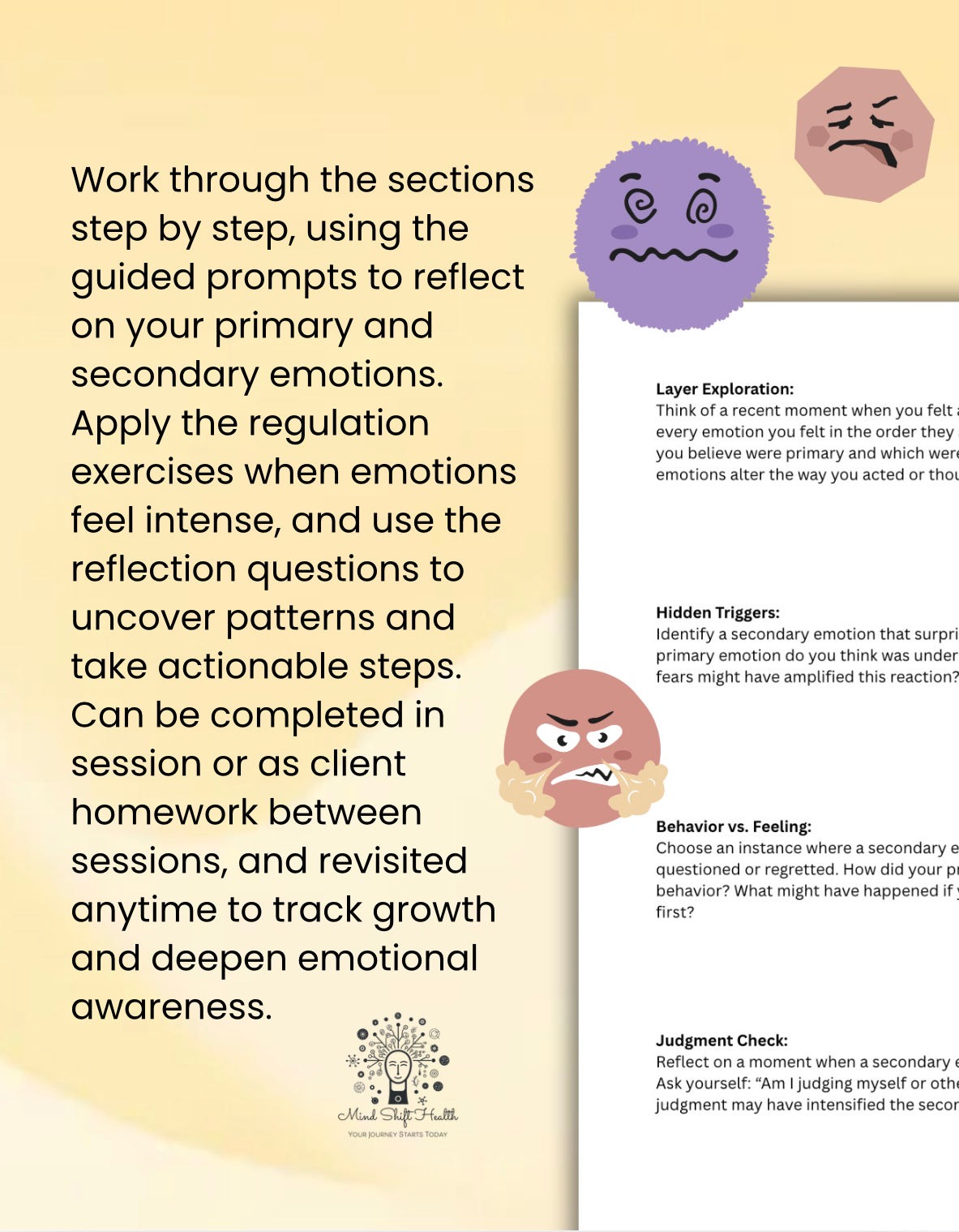 Secondary Emotions Worksheet Therapy Handout & Self-Help Guided Reflection Tool for Emotional Awareness  Regulation