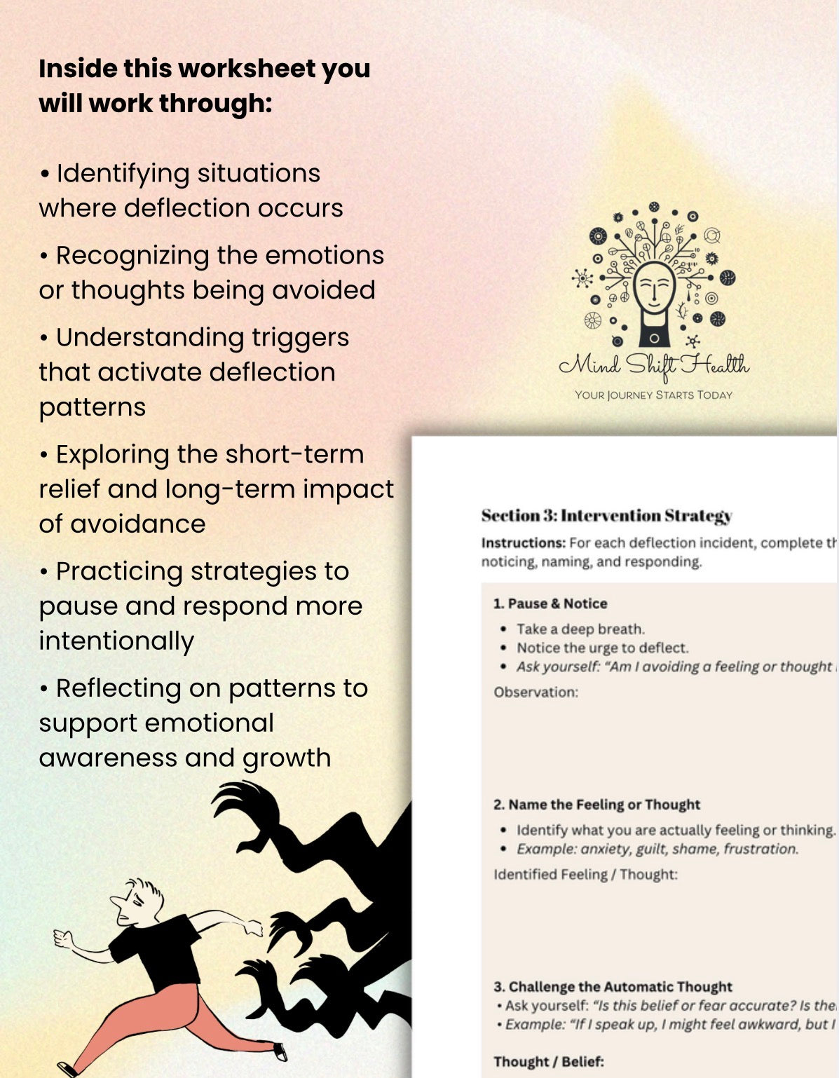 Deflection Awareness Worksheet CBT Printable for Emotional Awareness, Avoidance Behavior & Communication Skills