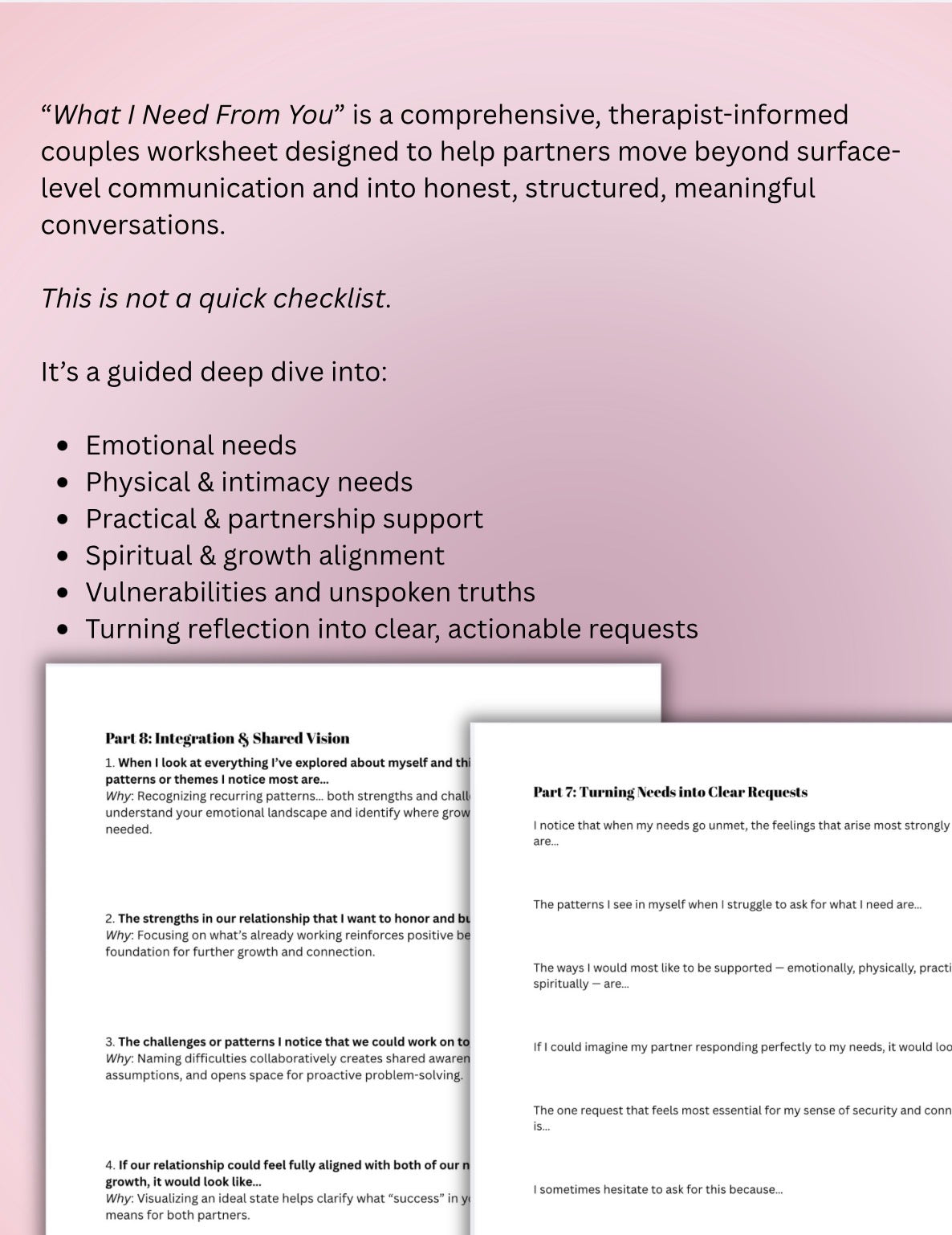 What I Need From You Couples Worksheet Emotional Needs, Communication & Relationship Growth Printable