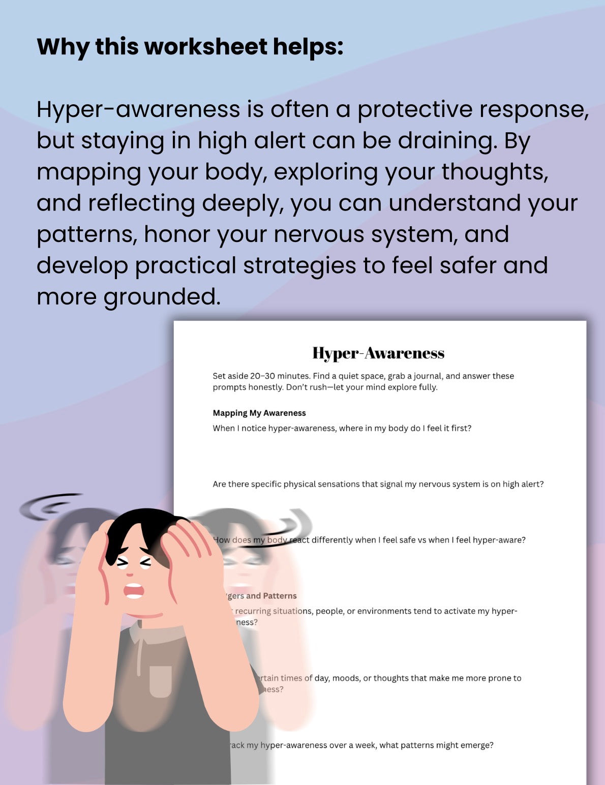 Hyper-Awareness Worksheet – Mind-Body Mapping, Self-Discovery & Reflection Tool for Anxiety, Trauma, CPTSD, and Emotional Awareness