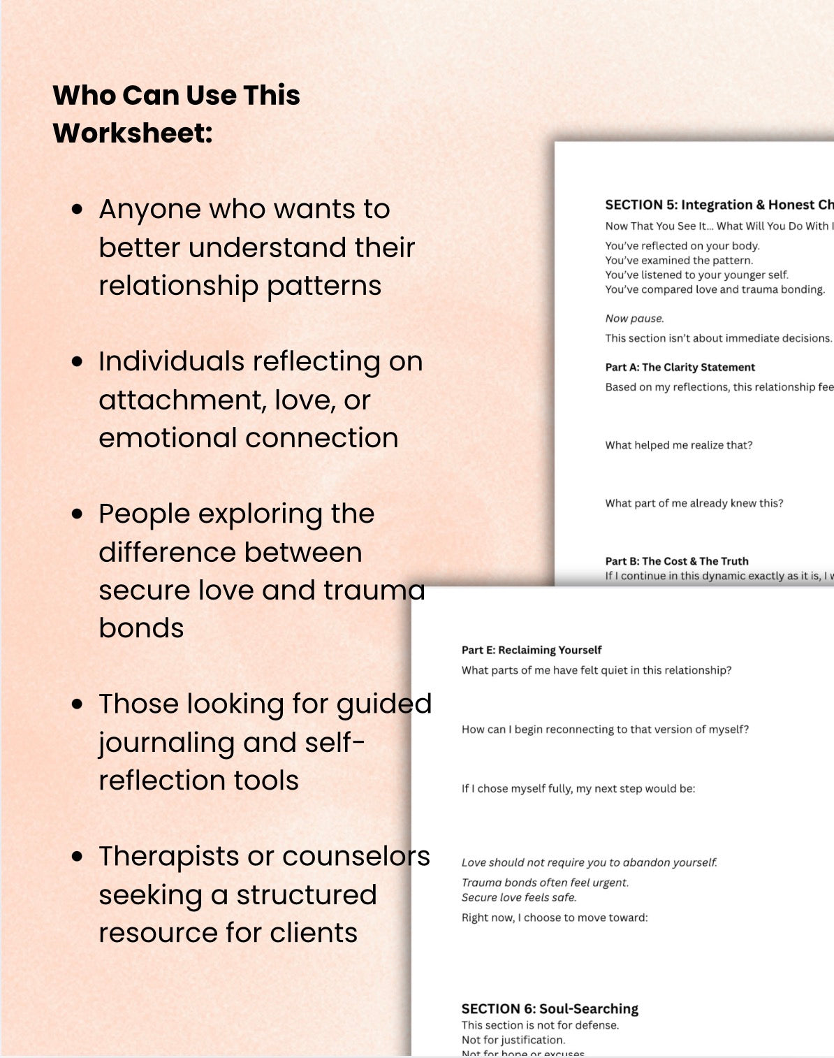 Love vs Trauma Bond Worksheet Attachment Style, Relationship Patterns & Self-Reflection Printable