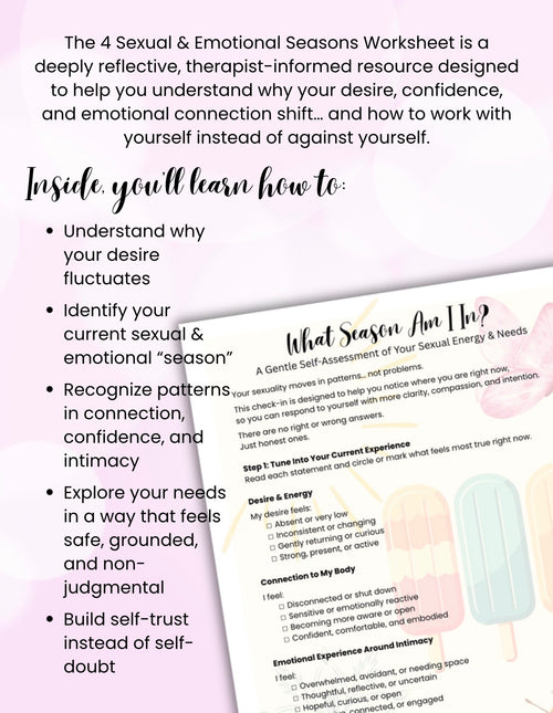 4 Sexual & Emotional Seasons Worksheet PDF Desire Cycle, Intimacy Patterns & Relationship Growth Therapy Printable