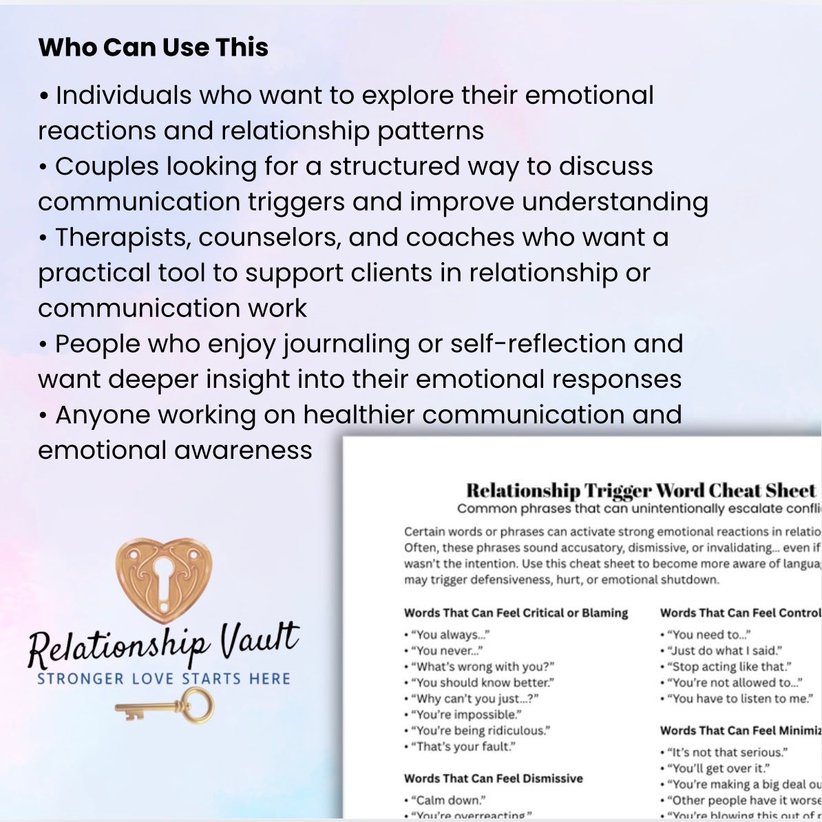 Relationship Trigger Words Worksheet Emotional Awareness, Communication Skills & Conflict Resolution Printable