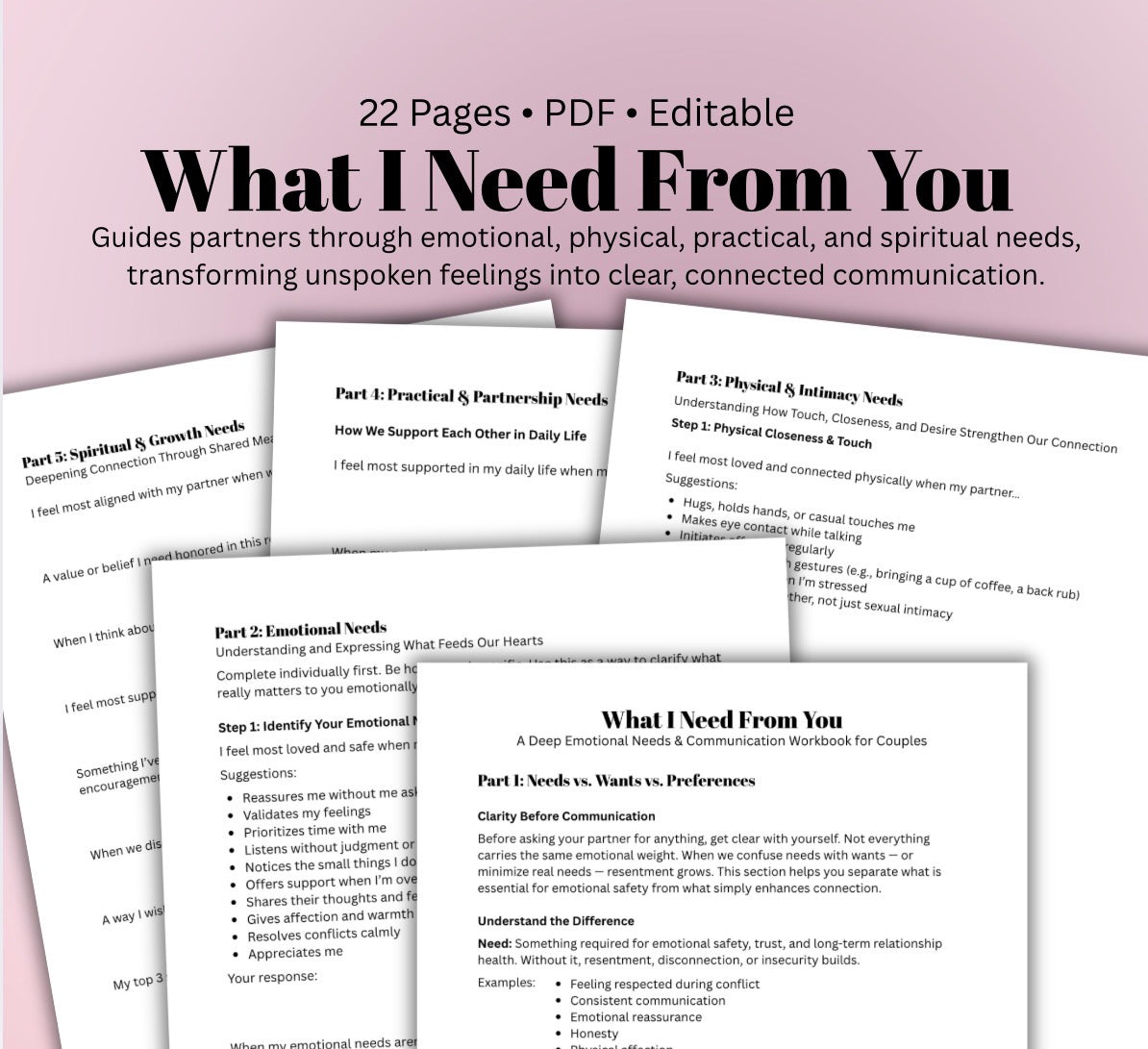 What I Need From You Couples Worksheet Emotional Needs, Communication & Relationship Growth Printable