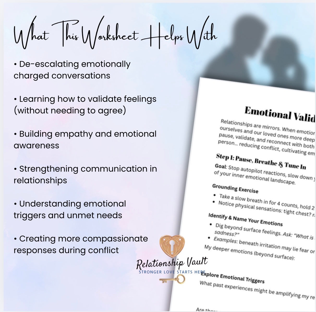 Emotional Validation & 3-Step Relationship Reset Worksheet Couples Therapy Communication & Conflict Resolution Printable