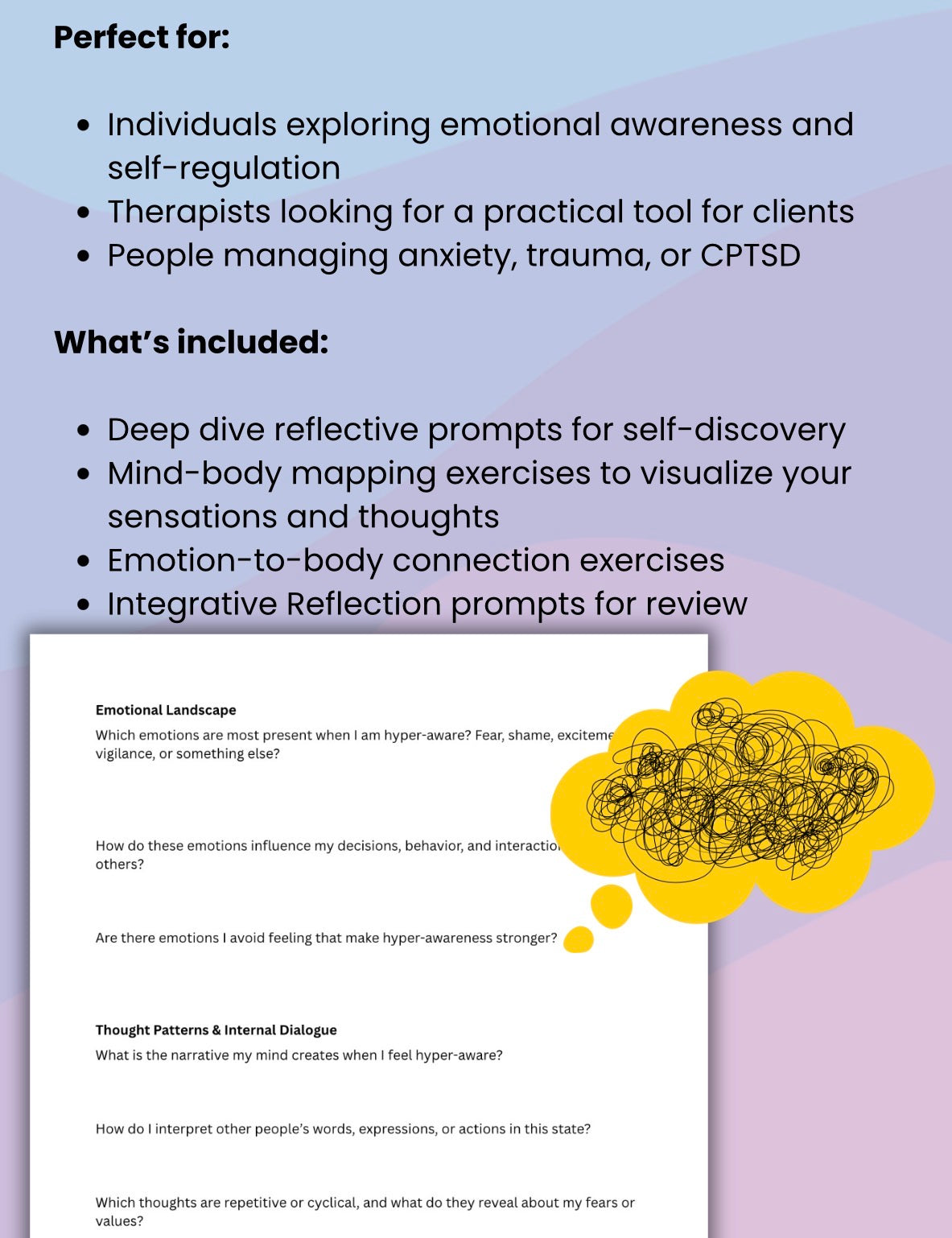 Hyper-Awareness Worksheet – Mind-Body Mapping, Self-Discovery & Reflection Tool for Anxiety, Trauma, CPTSD, and Emotional Awareness