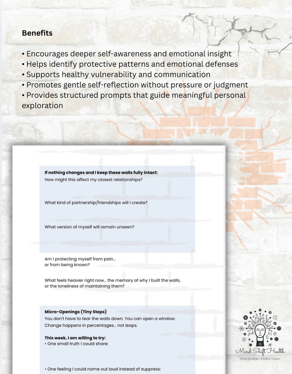 Emotional Walls Worksheet: Self-Reflection for Vulnerability & Personal Growth (PDF)
