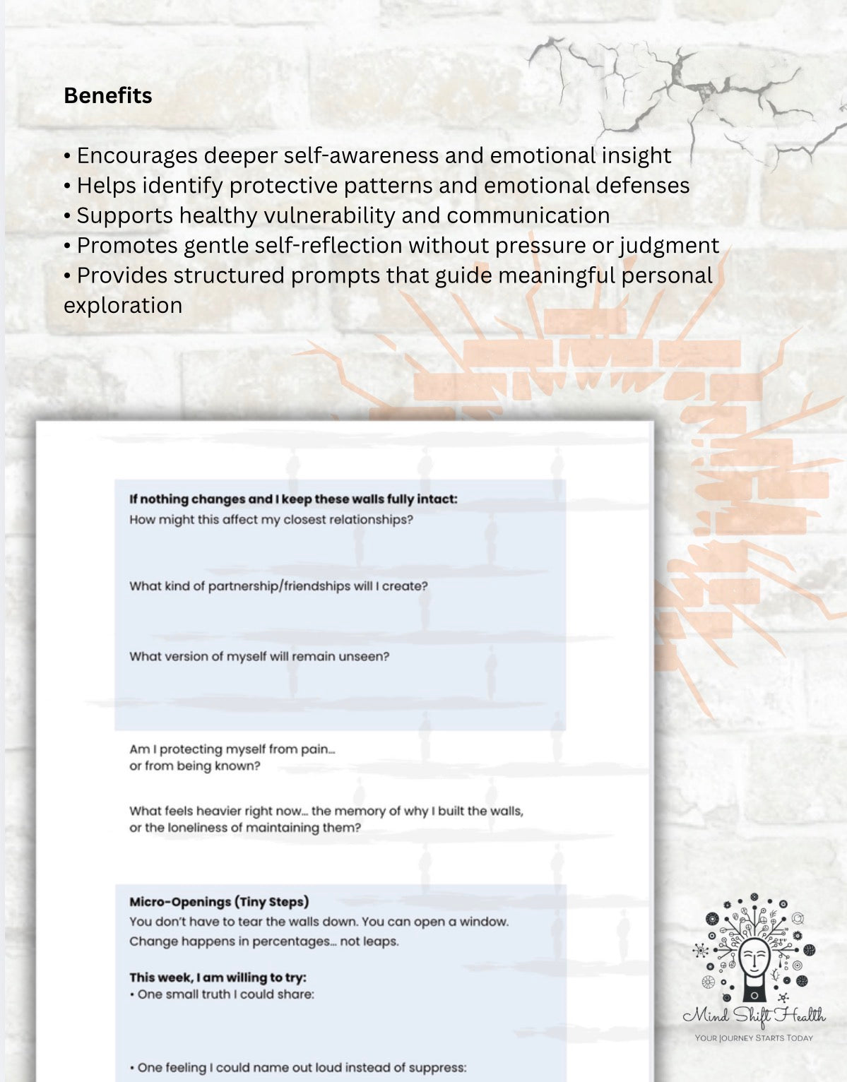 Emotional Walls Worksheet: Self-Reflection for Vulnerability & Personal Growth (PDF)