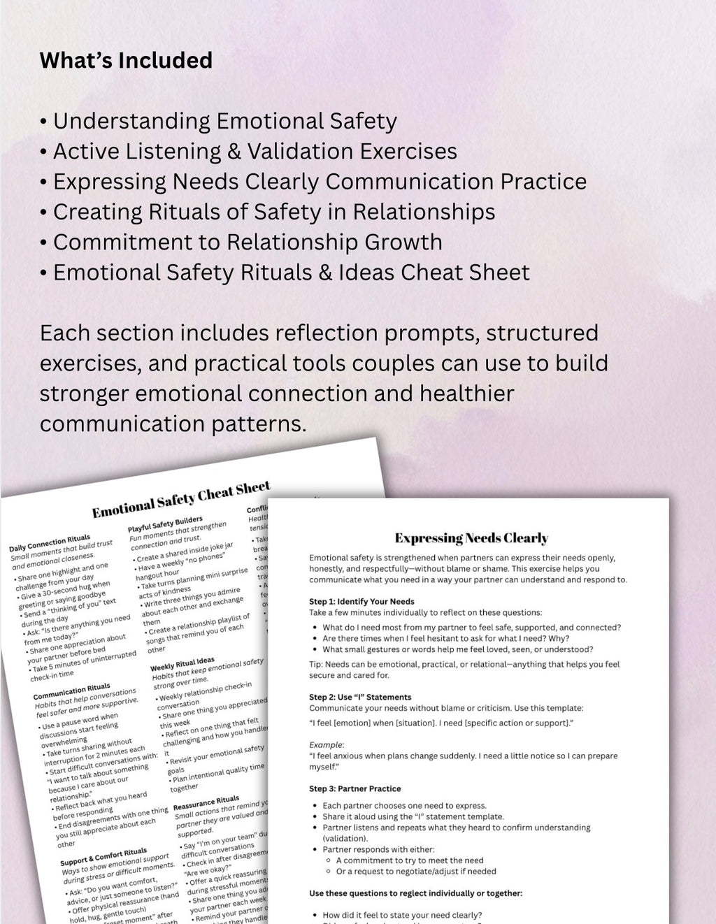 Emotional Safety & Relationship Communication Worksheet Couples Therapy Exercises, Trust-Building, and Connection Printable