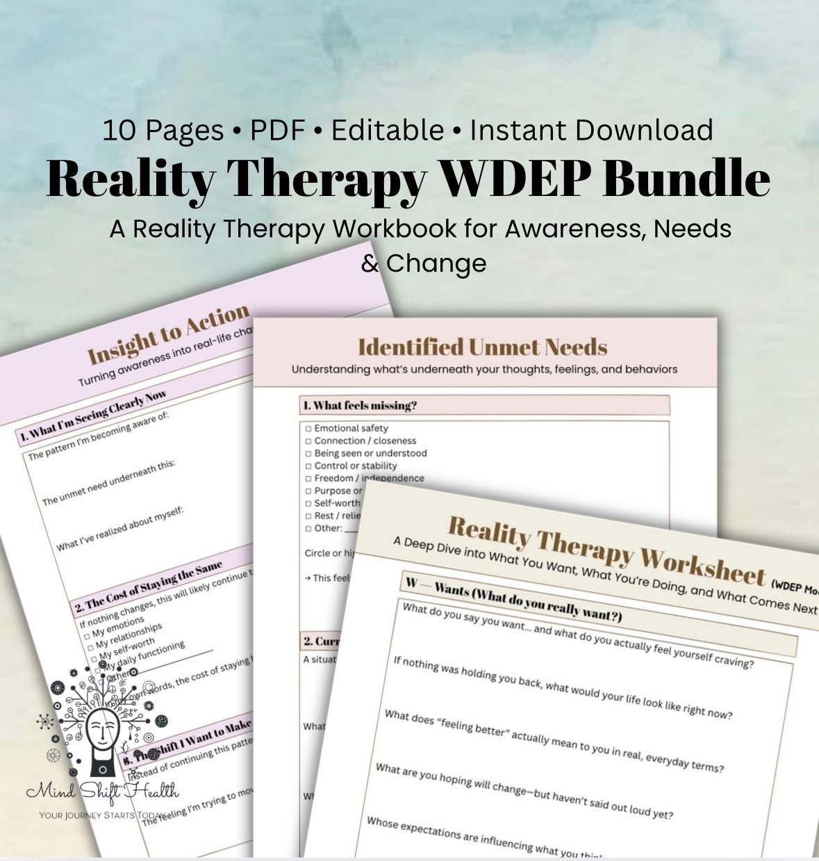 Reality Therapy WDEP Worksheets PDF CBT Behavior Change Tools for Therapists, Counselors & Self-Help Clients