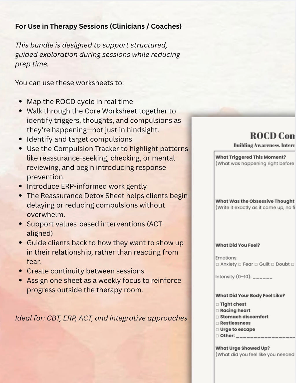 Relationship OCD (ROCD) Worksheets Bundle PDF CBT, ERP & ACT Tools for Relationship Anxiety, Intrusive Thoughts & Reassurance Seeking
