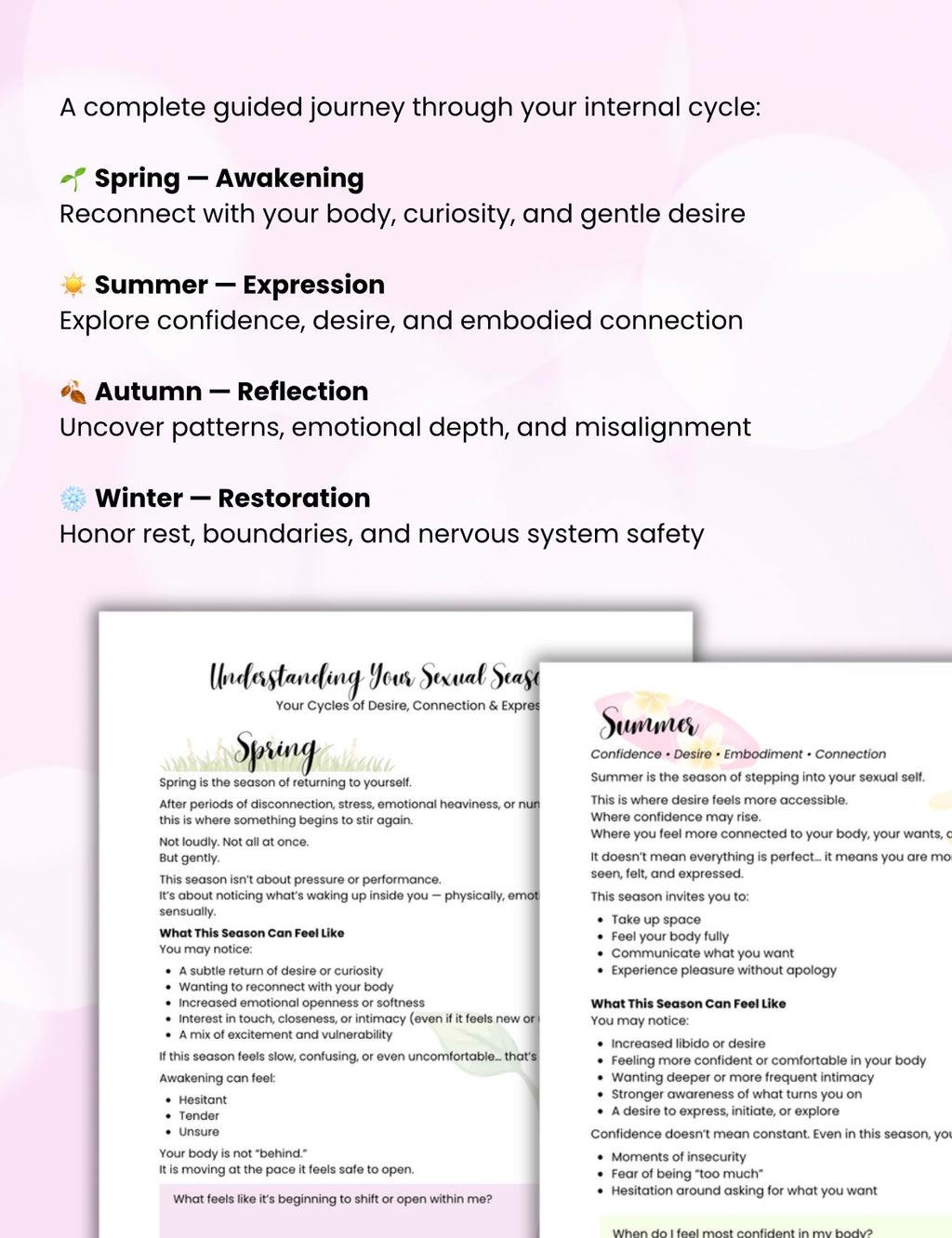 4 Sexual & Emotional Seasons Worksheet PDF Desire Cycle, Intimacy Patterns & Relationship Growth Therapy Printable