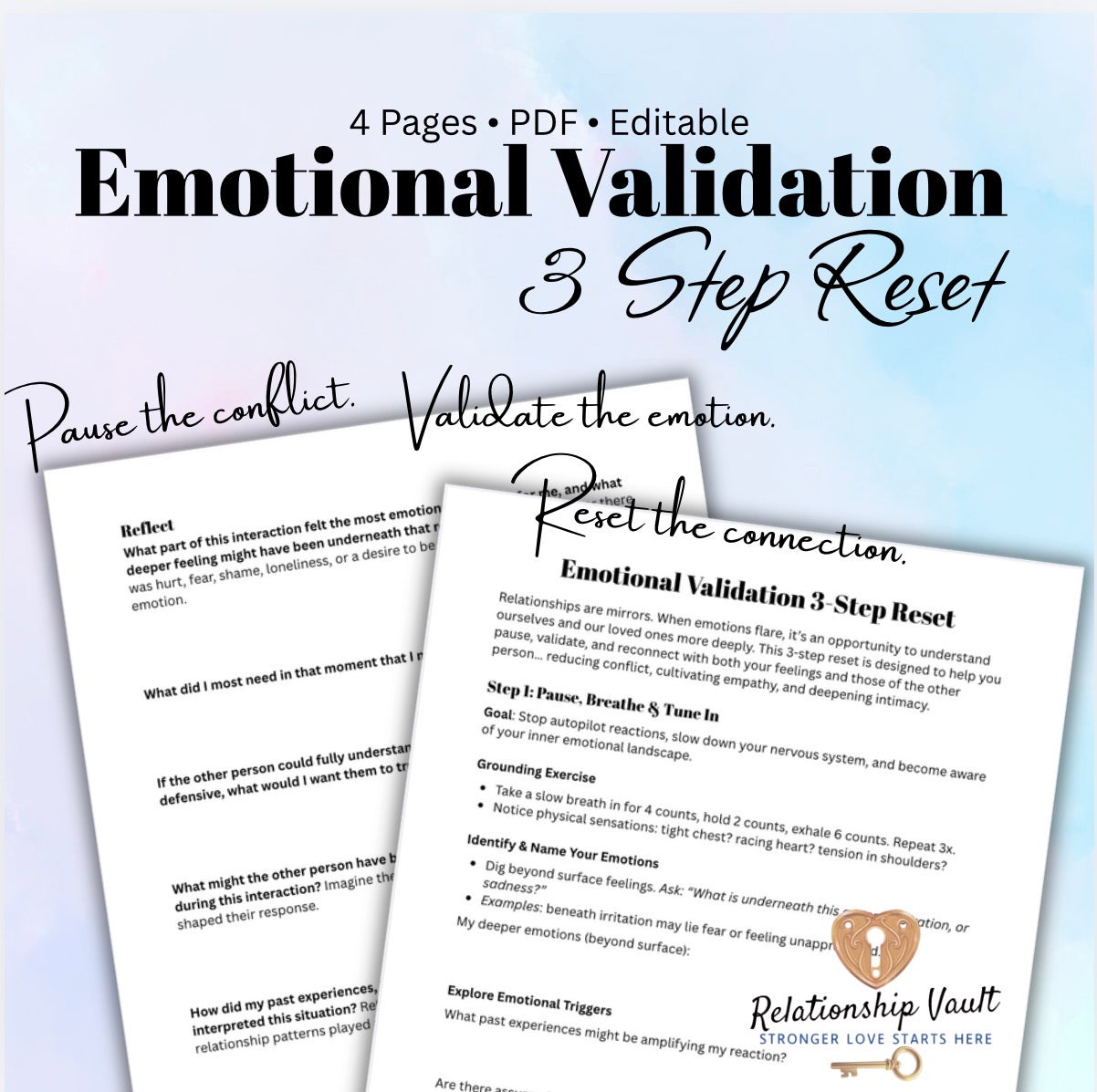 Emotional Validation & 3-Step Relationship Reset Worksheet Couples Therapy Communication & Conflict Resolution Printable