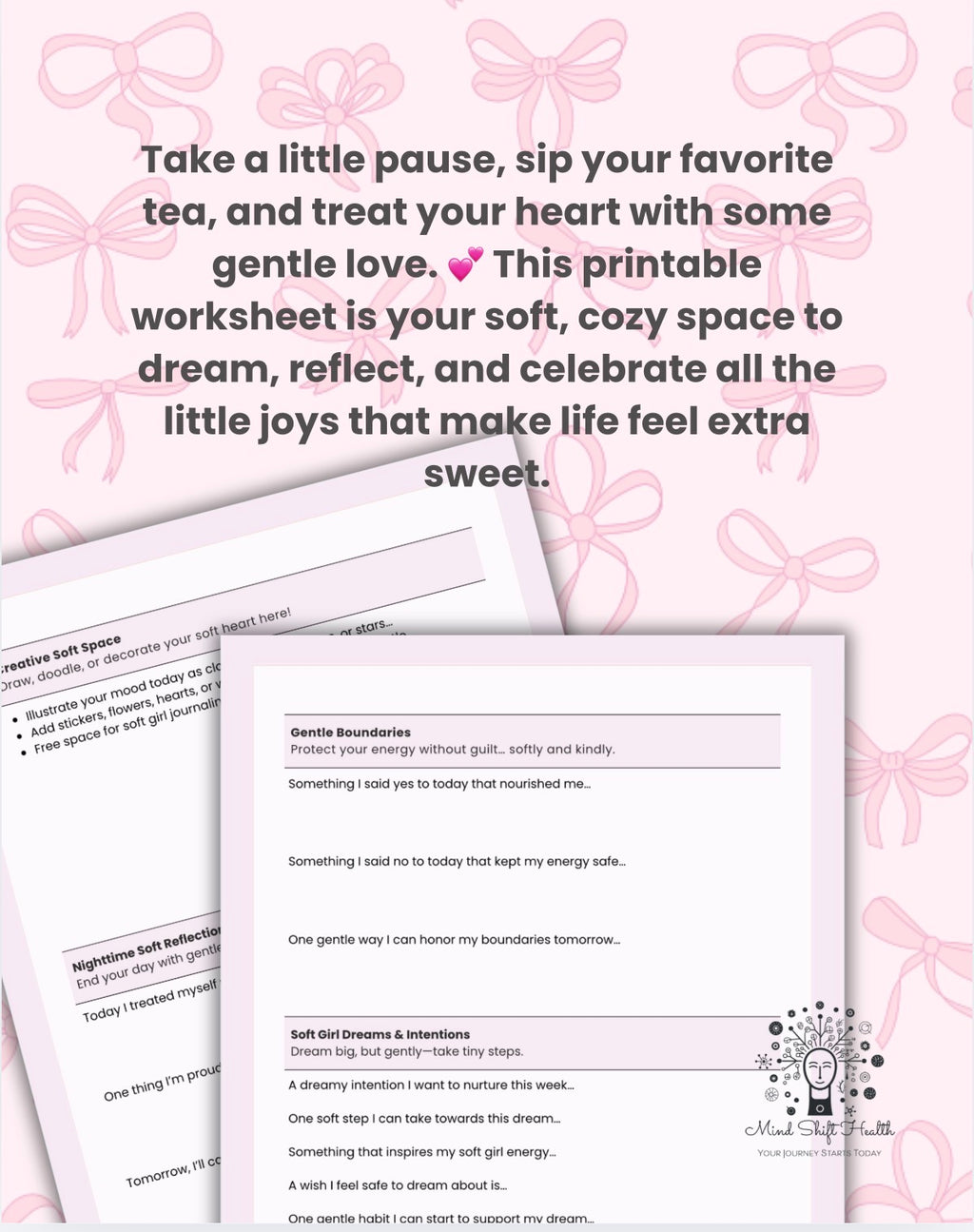 Soft Girl Self-Care Worksheet Printable Journaling Pages for Self-Love, Mindfulness Cozy Reflection