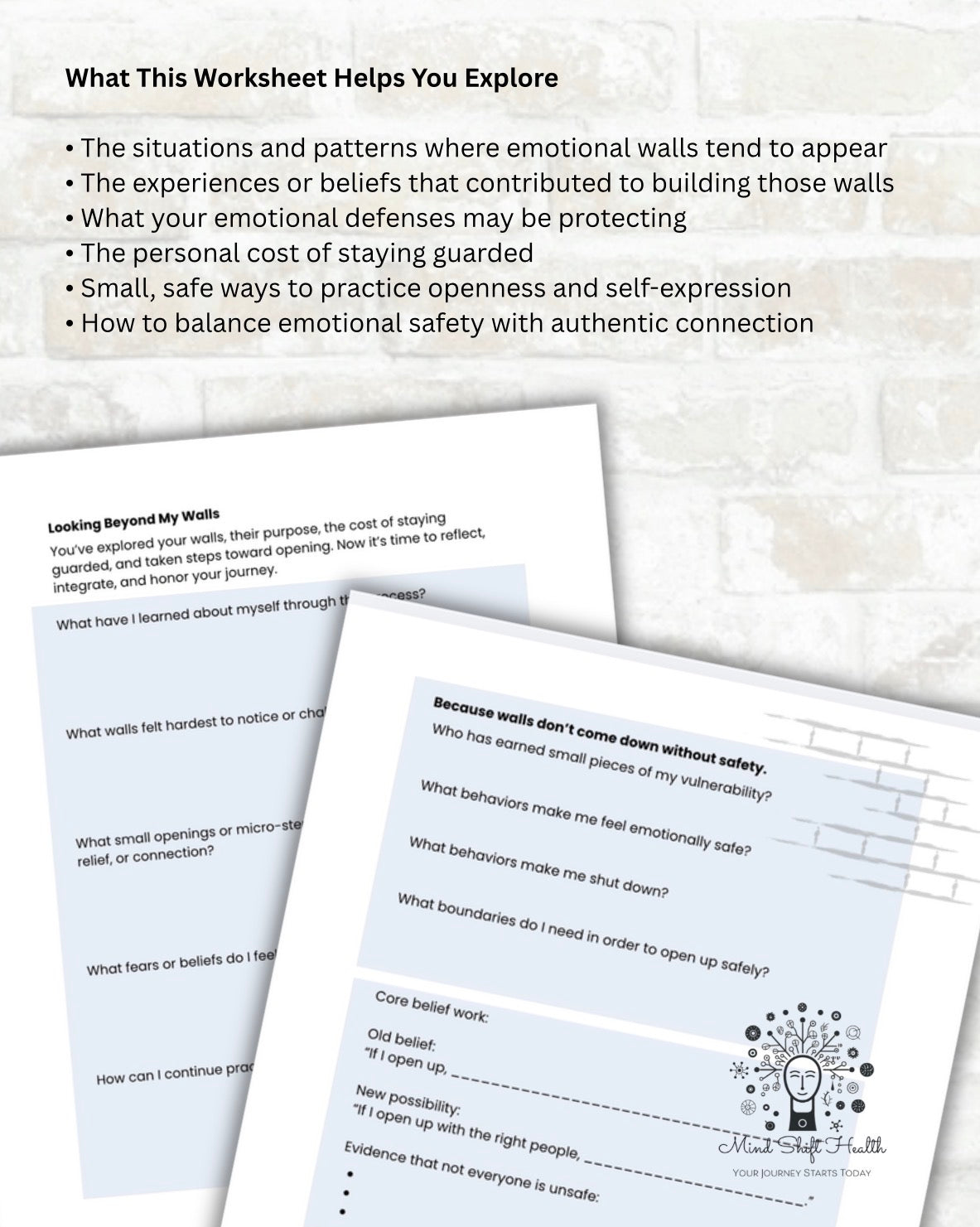 Emotional Walls Worksheet: Self-Reflection for Vulnerability & Personal Growth (PDF)