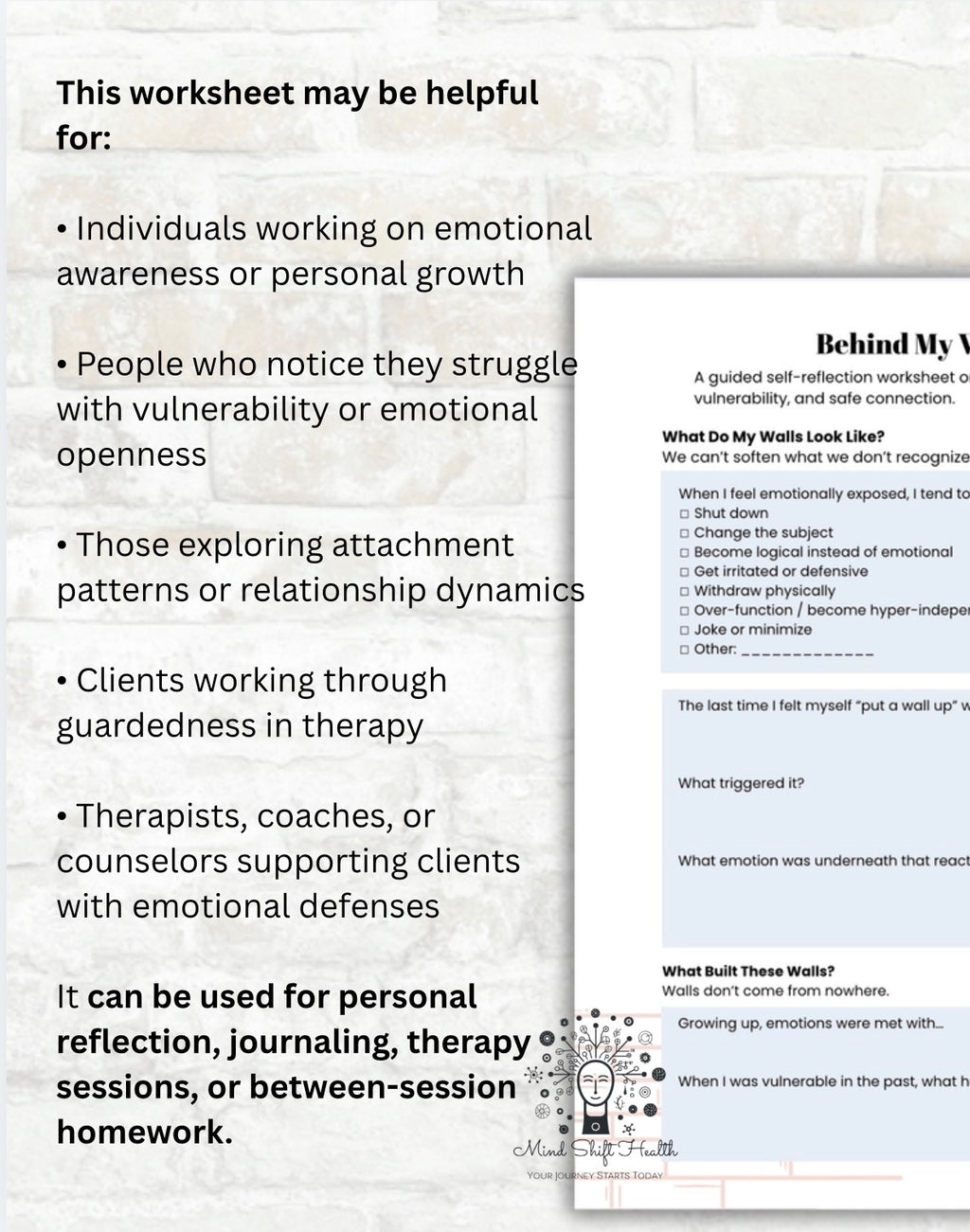 Emotional Walls Worksheet: Self-Reflection for Vulnerability & Personal Growth (PDF)