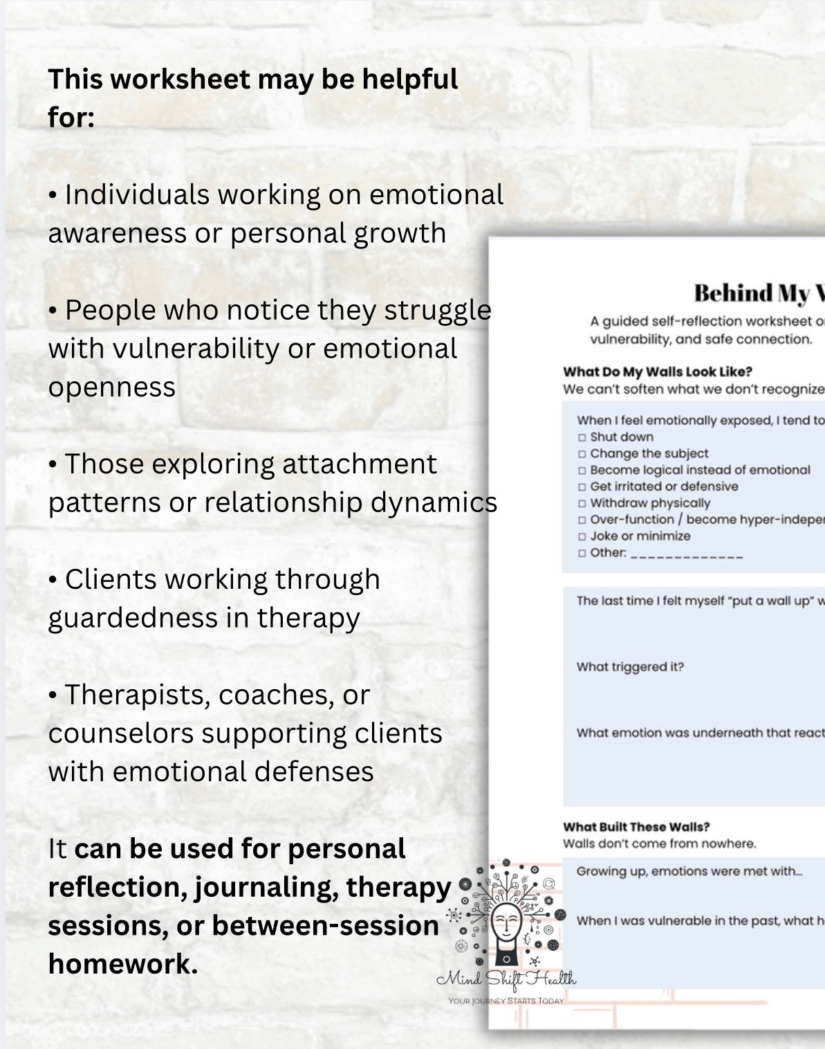 Emotional Walls Worksheet: Self-Reflection for Vulnerability & Personal Growth (PDF)