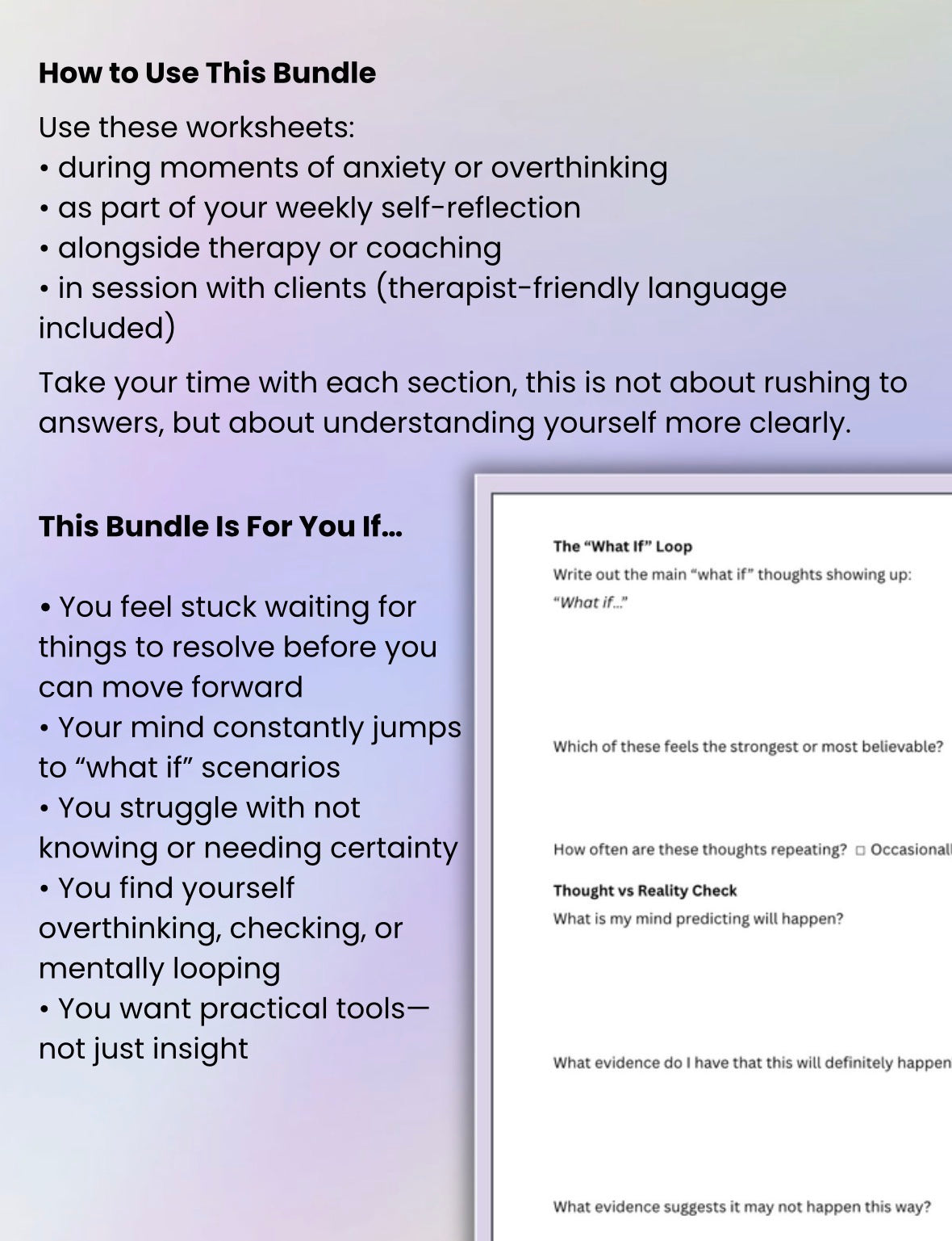 Anticipatory Anxiety Worksheet Bundle PDF Waiting Mode, Intolerance of Uncertainty & Overthinking CBT Therapy Tools