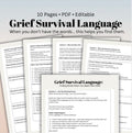 Grief Survival Language Worksheet PDF Coping with Loss, Grief Support & Emotional Processing Bereavement Therapy Printable