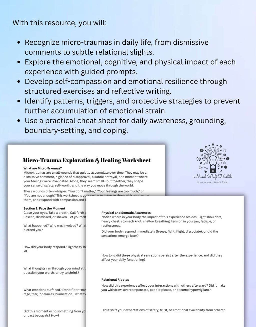 Micro-Trauma Worksheet & Healing Toolkit Self-Reflection, Emotional Processing, Coping Strategies Cheat Sheet for Therapists Personal