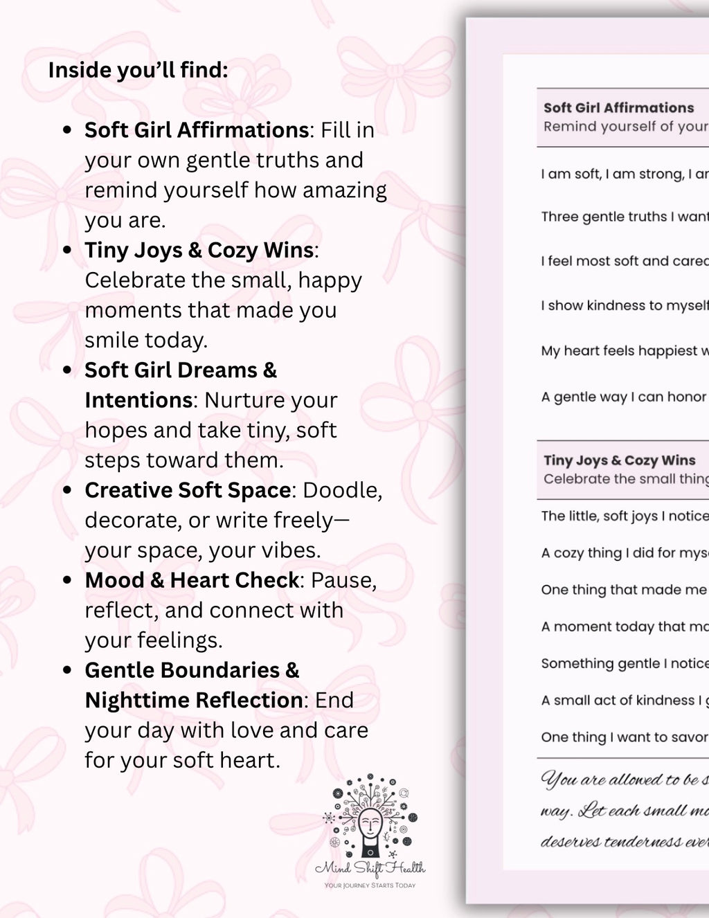 Soft Girl Self-Care Worksheet Printable Journaling Pages for Self-Love, Mindfulness Cozy Reflection