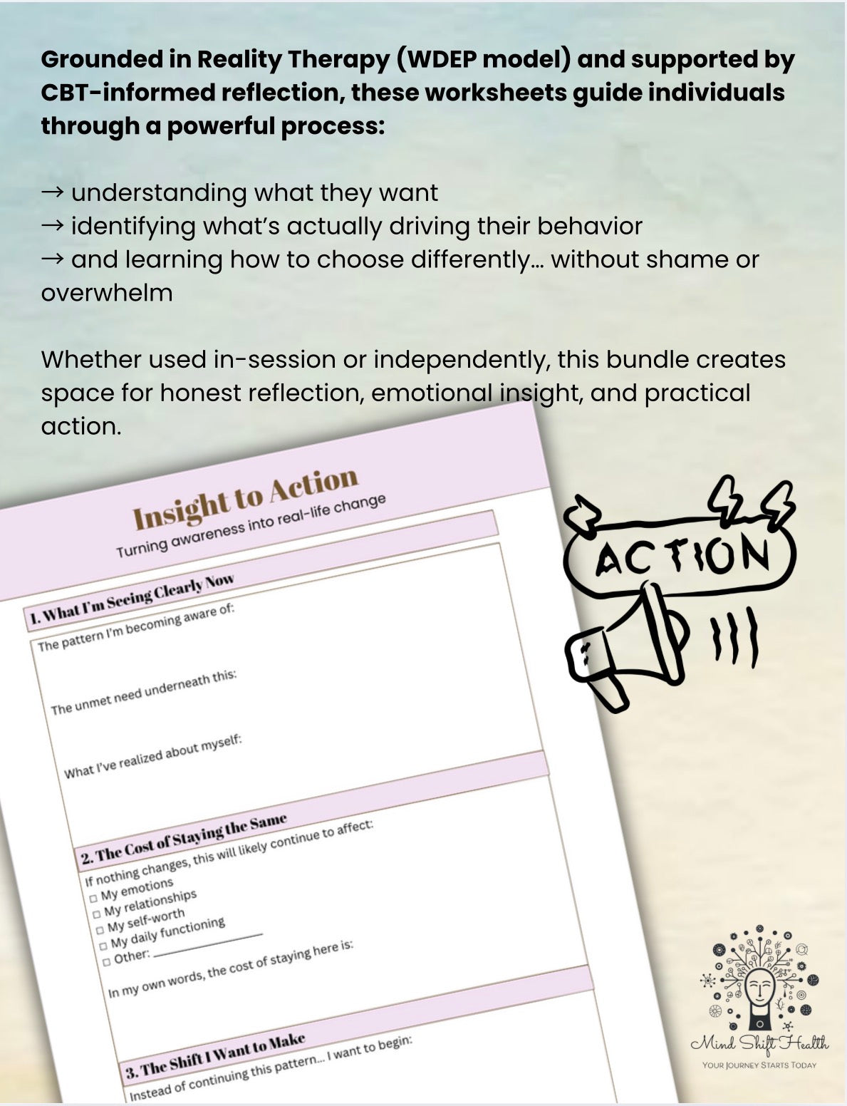 Reality Therapy WDEP Worksheets PDF CBT Behavior Change Tools for Therapists, Counselors & Self-Help Clients