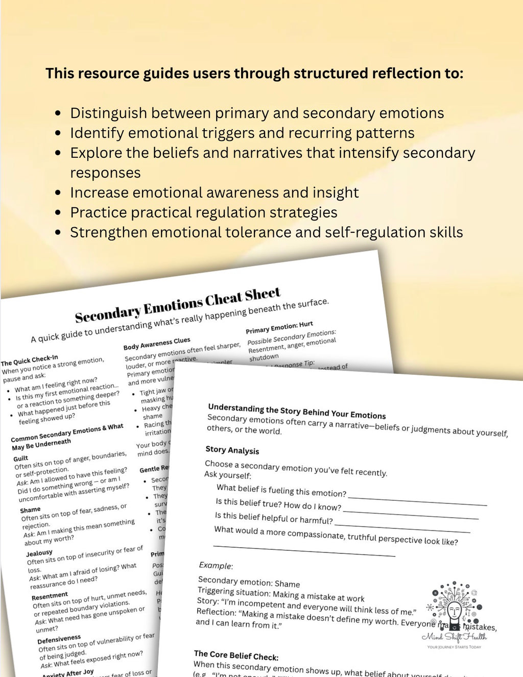 Secondary Emotions Worksheet Therapy Handout & Self-Help Guided Reflection Tool for Emotional Awareness  Regulation