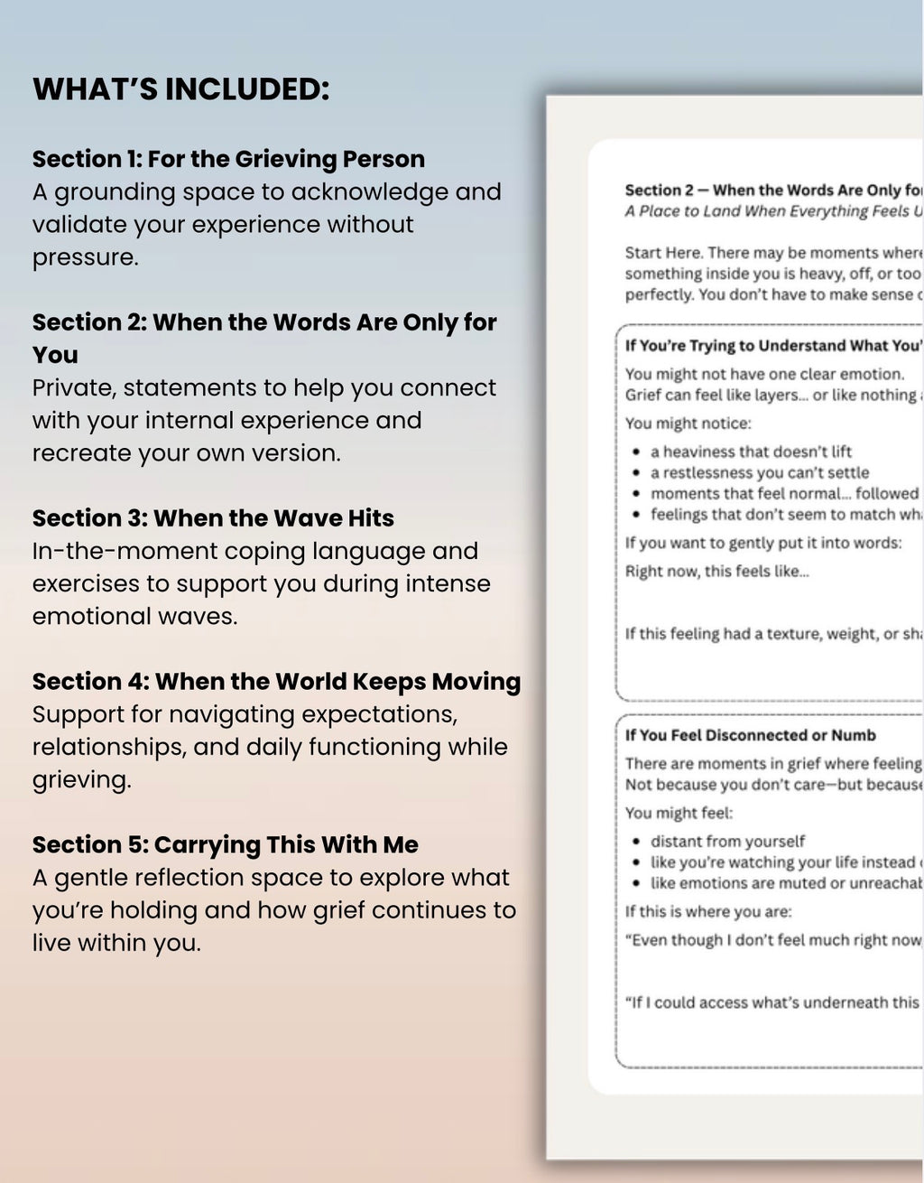 Grief Survival Language Worksheet PDF Coping with Loss, Grief Support & Emotional Processing Bereavement Therapy Printable