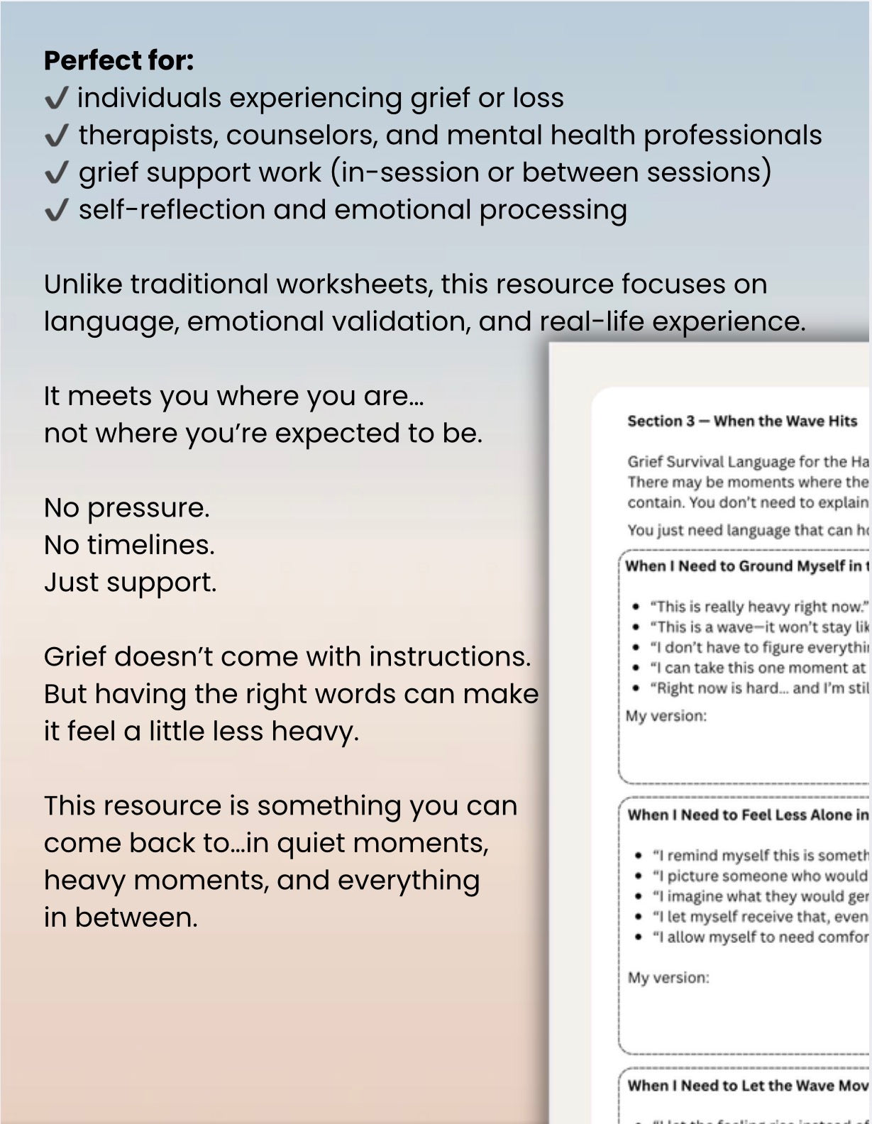 Grief Survival Language Worksheet PDF Coping with Loss, Grief Support & Emotional Processing Bereavement Therapy Printable