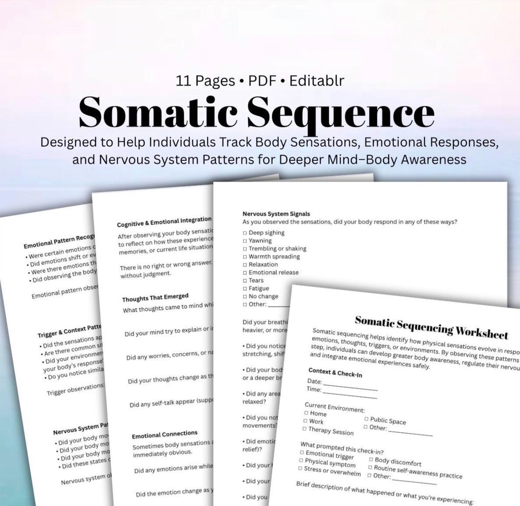 Somatic Sequencing Worksheet Nervous System Awareness Trauma-Informed Therapy Tool Mind–Body Reflection Journal