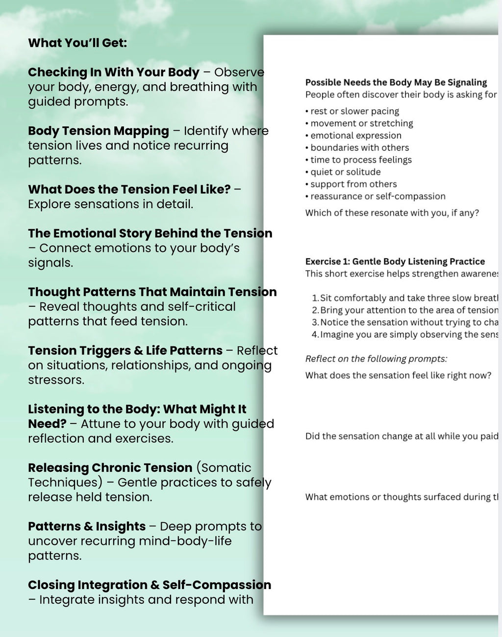 Chronic Tension Worksheet | Body Awareness, Mind-Body Connection, Stress Release, Somatic Exercises for Therapists & Clients