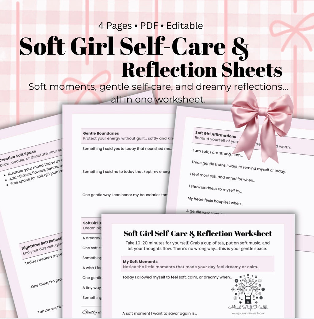 Soft Girl Self-Care Worksheet Printable Journaling Pages for Self-Love, Mindfulness Cozy Reflection