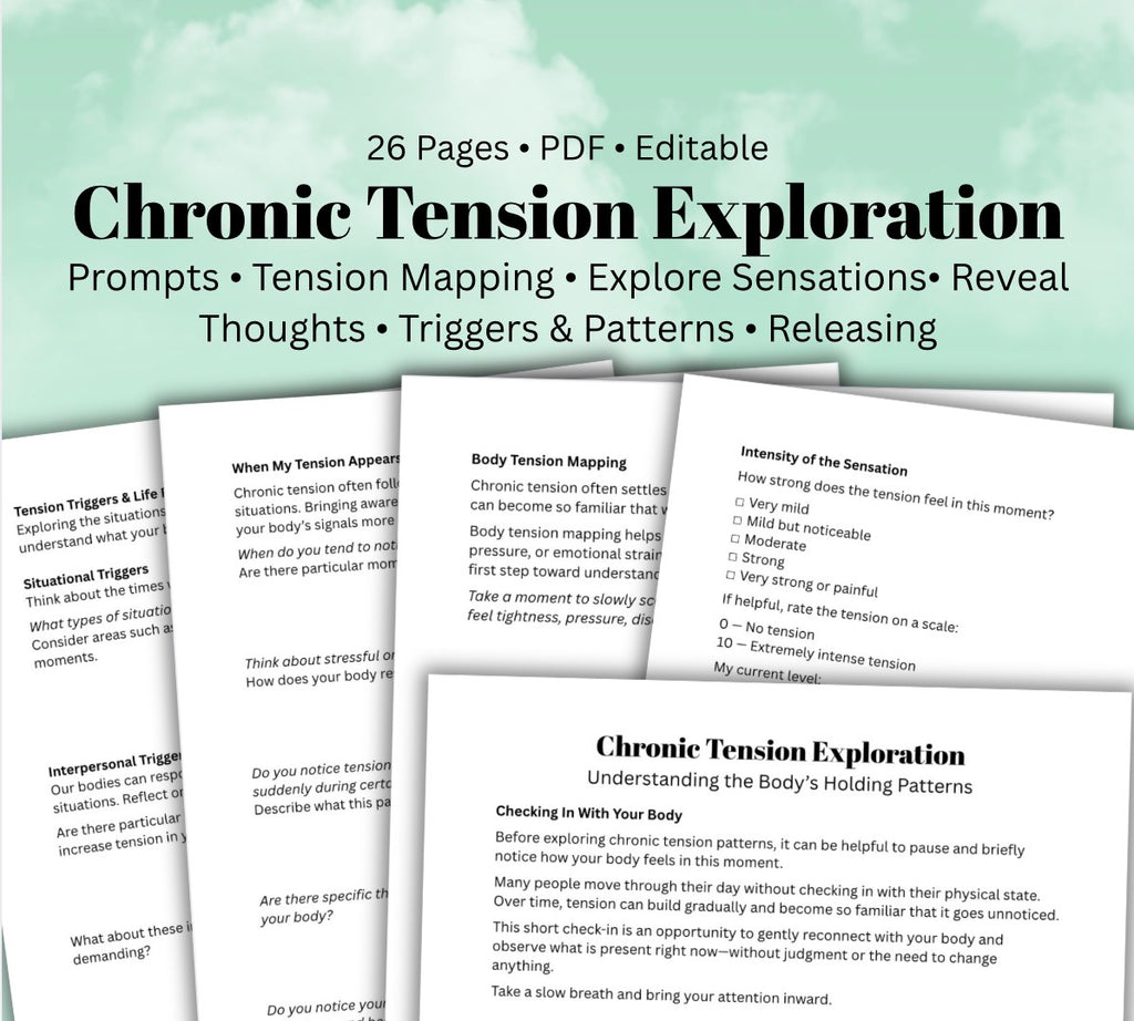 Chronic Tension Worksheet | Body Awareness, Mind-Body Connection, Stress Release, Somatic Exercises for Therapists & Clients