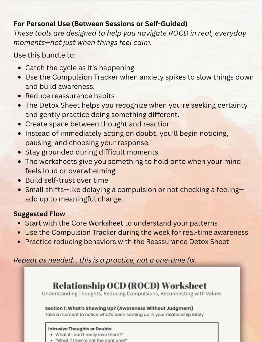 Relationship OCD (ROCD) Worksheets Bundle PDF CBT, ERP & ACT Tools for Relationship Anxiety, Intrusive Thoughts & Reassurance Seeking
