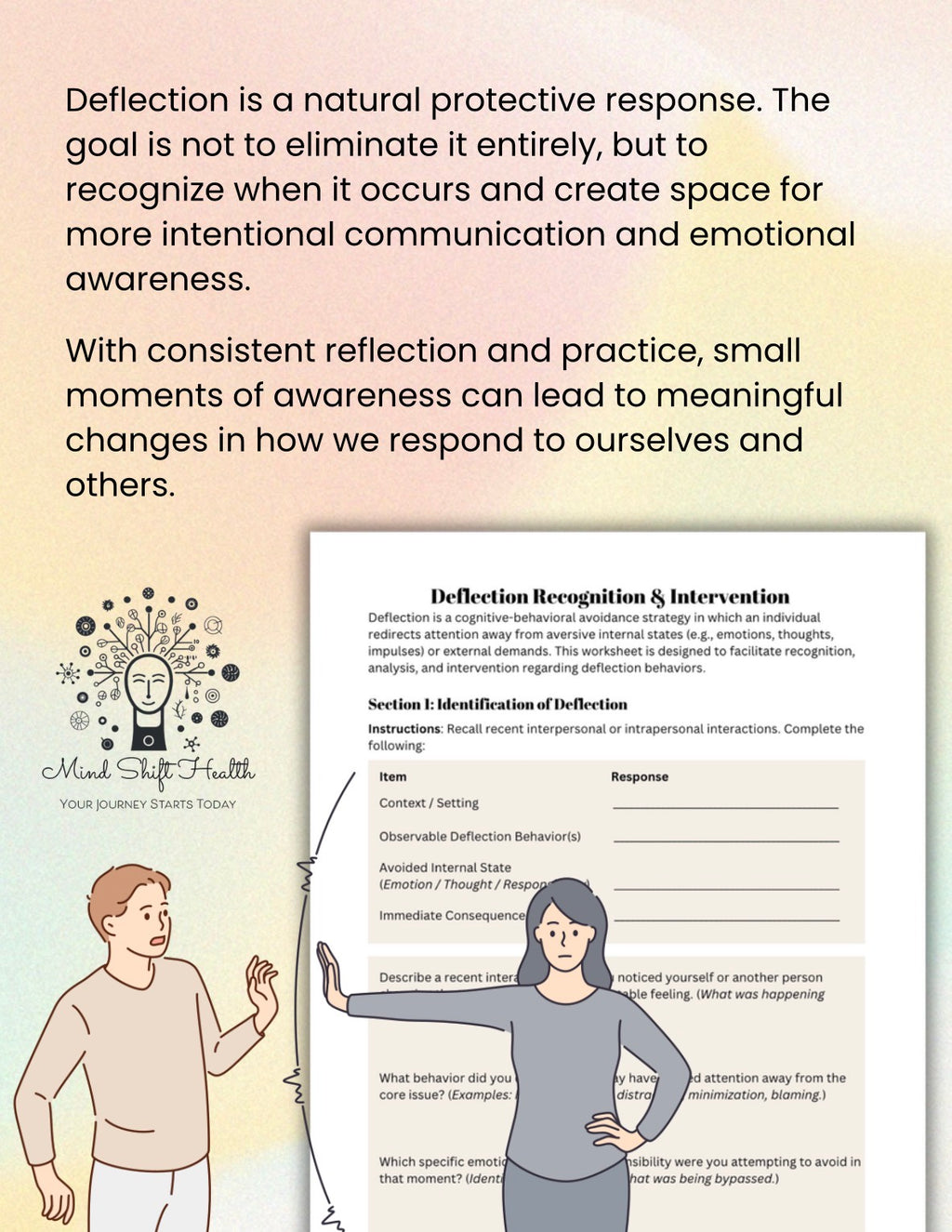 Deflection Awareness Worksheet CBT Printable for Emotional Awareness, Avoidance Behavior & Communication Skills