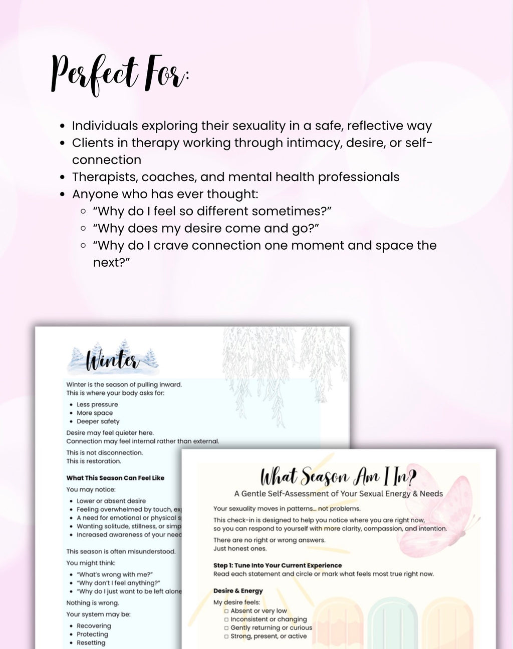 4 Sexual & Emotional Seasons Worksheet PDF Desire Cycle, Intimacy Patterns & Relationship Growth Therapy Printable