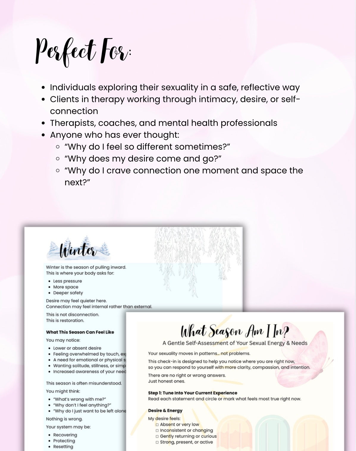 4 Sexual & Emotional Seasons Worksheet PDF Desire Cycle, Intimacy Patterns & Relationship Growth Therapy Printable
