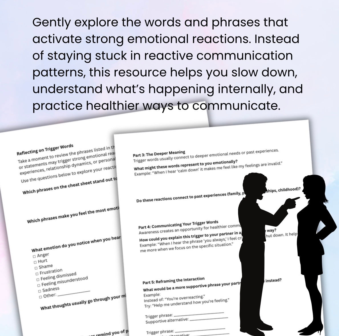 Relationship Trigger Words Worksheet Emotional Awareness, Communication Skills & Conflict Resolution Printable