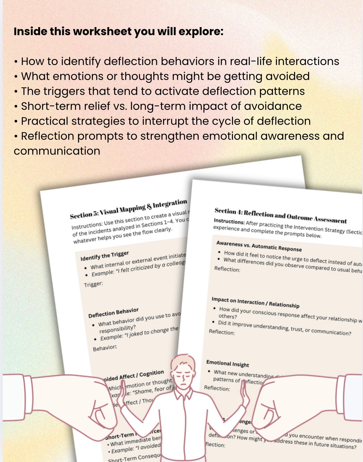 Deflection Awareness Worksheet CBT Printable for Emotional Awareness, Avoidance Behavior & Communication Skills