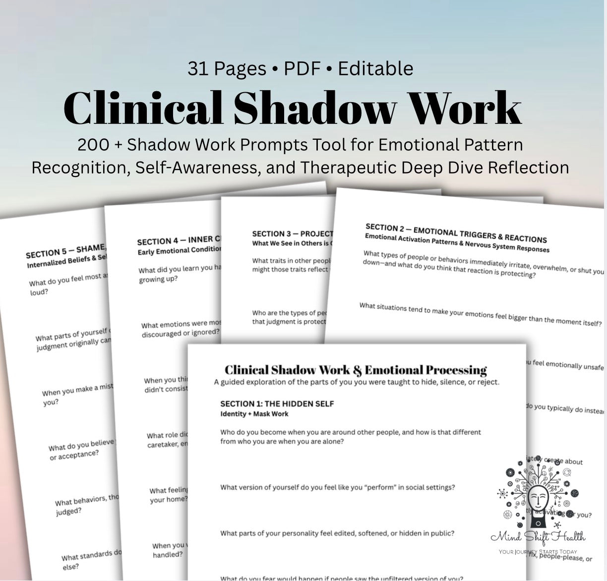 Shadow Work Journal Workbook 200+ Therapy Prompts for Emotional Triggers, Inner Child Healing, Self-Sabotage & Relationship Patterns