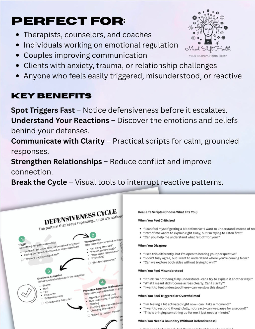 Defensiveness & Emotional Awareness Worksheet Therapy Printable Self-Reflection & Relationship Tools PDF
