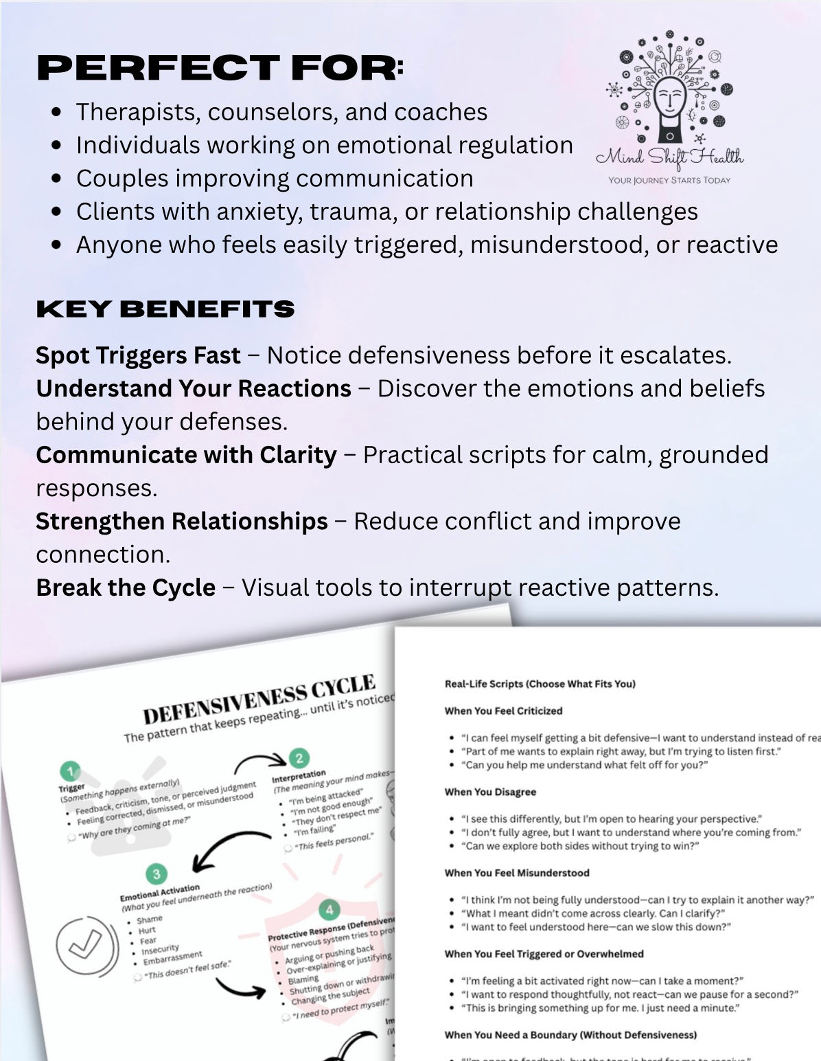 Defensiveness & Emotional Awareness Worksheet Therapy Printable Self-Reflection & Relationship Tools PDF
