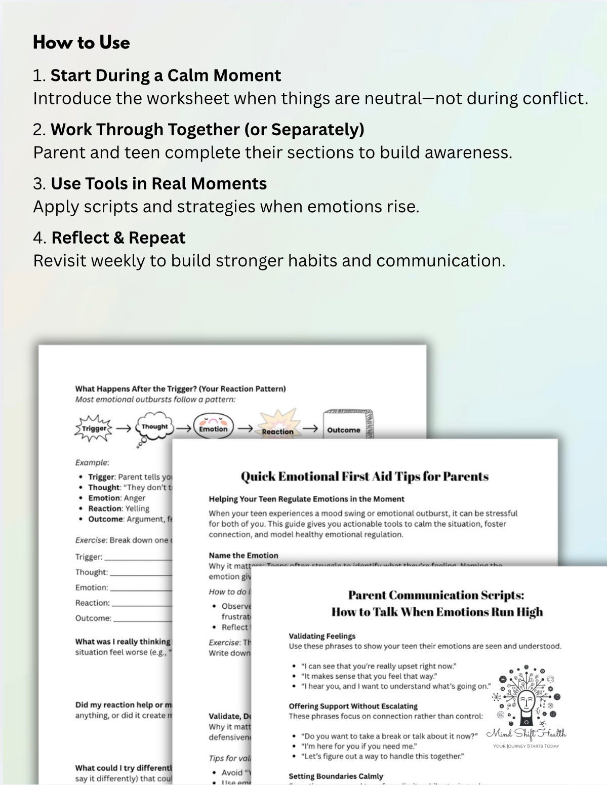 Teen Emotional Regulation Worksheets & Parent-Teen Communication Toolkit Stop Meltdowns, Manage Mood Swings, Printable PDF