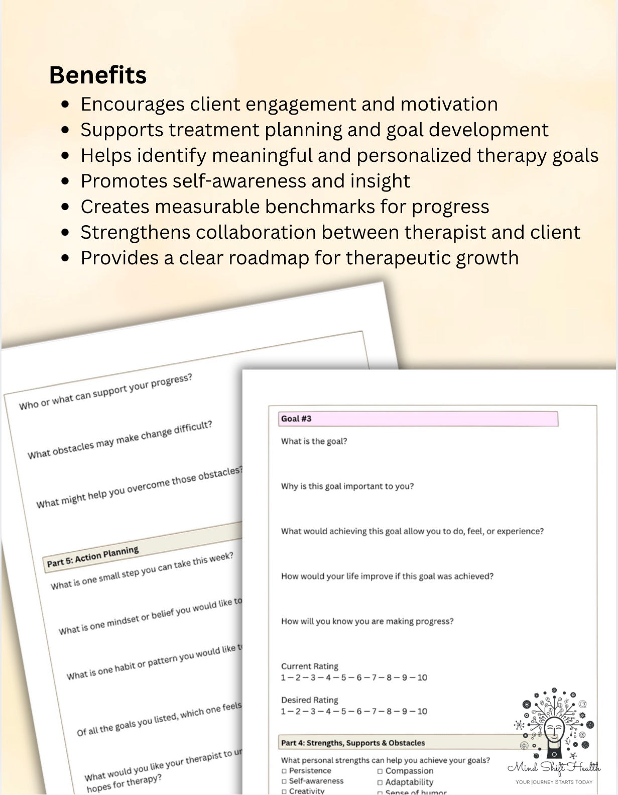 Therapy Goals Workbook Treatment Planning Worksheet for Therapists & Counselors Mental Health Goal Setting & Client Intake PDF