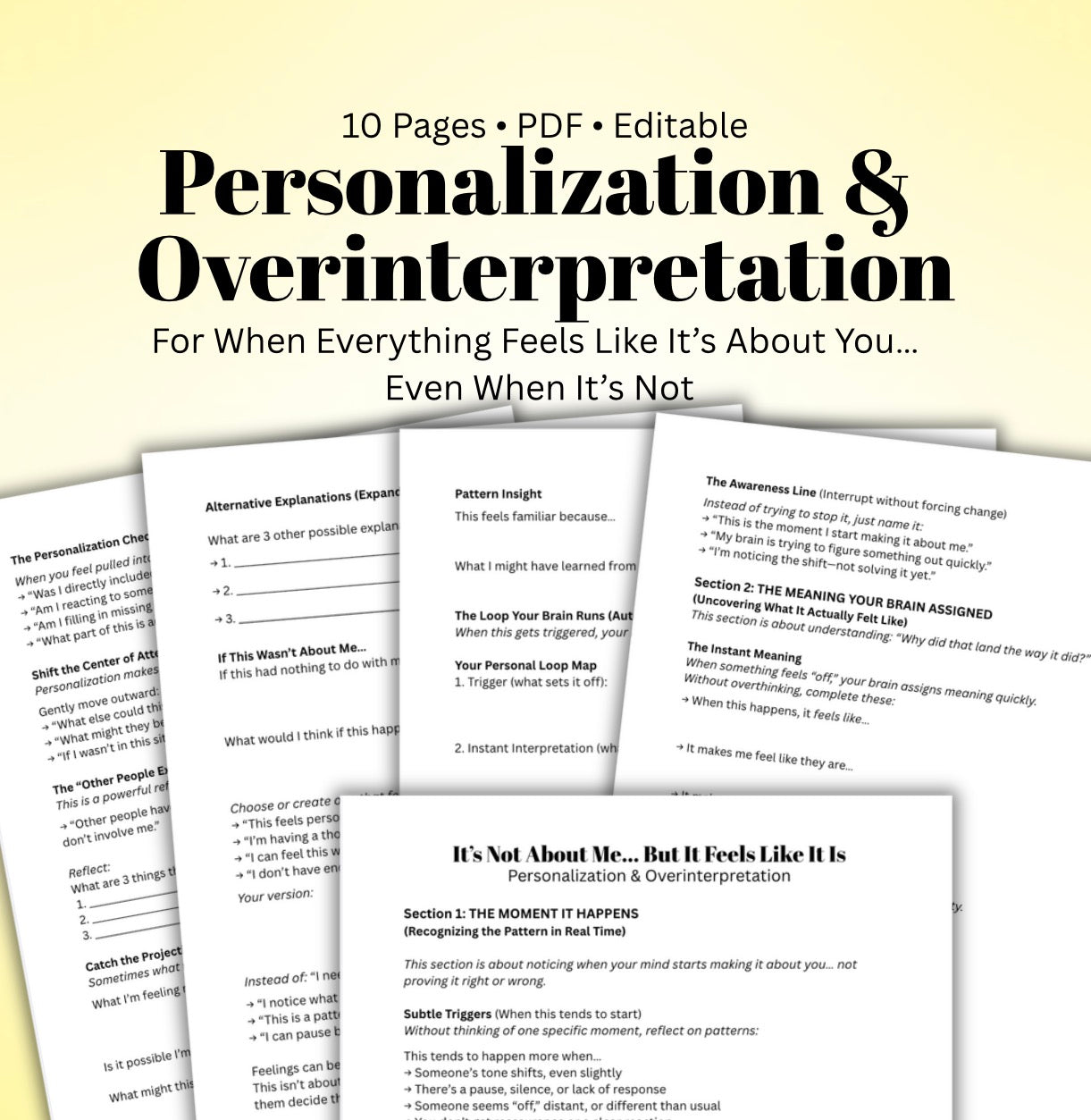 It’s Not About Me Worksheet Overthinking & Personalization CBT Printable