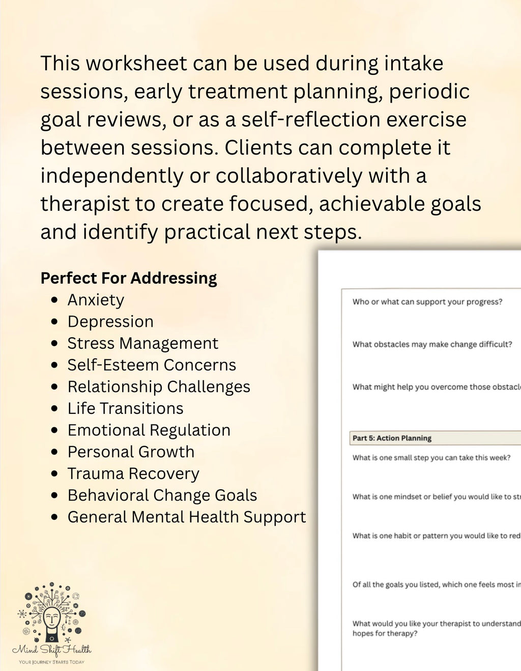 Therapy Goals Workbook Treatment Planning Worksheet for Therapists & Counselors Mental Health Goal Setting & Client Intake PDF